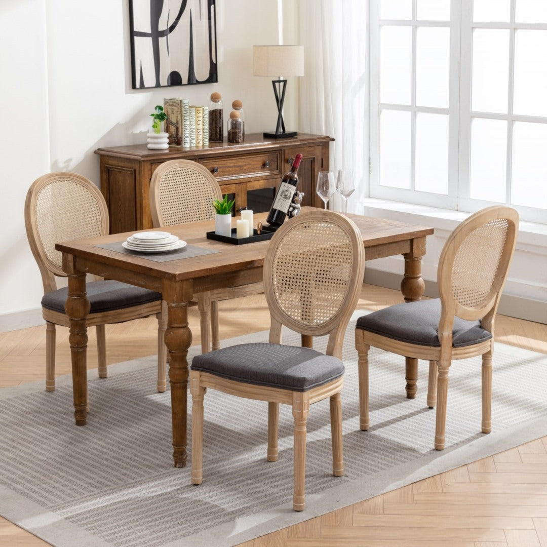 4x Rattan Dining Chairs with Solid Wood Legs- Grey