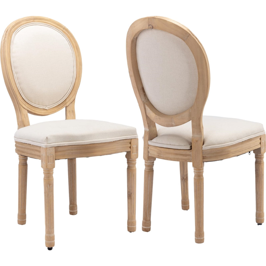 AADEN 2x Linen Dining Chairs with Solid Wood Legs- Beige