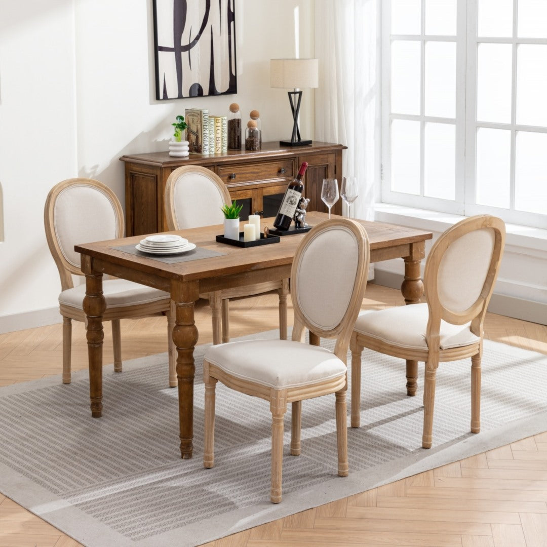 4x Dining Chairs with Solid Wood Legs- Beige