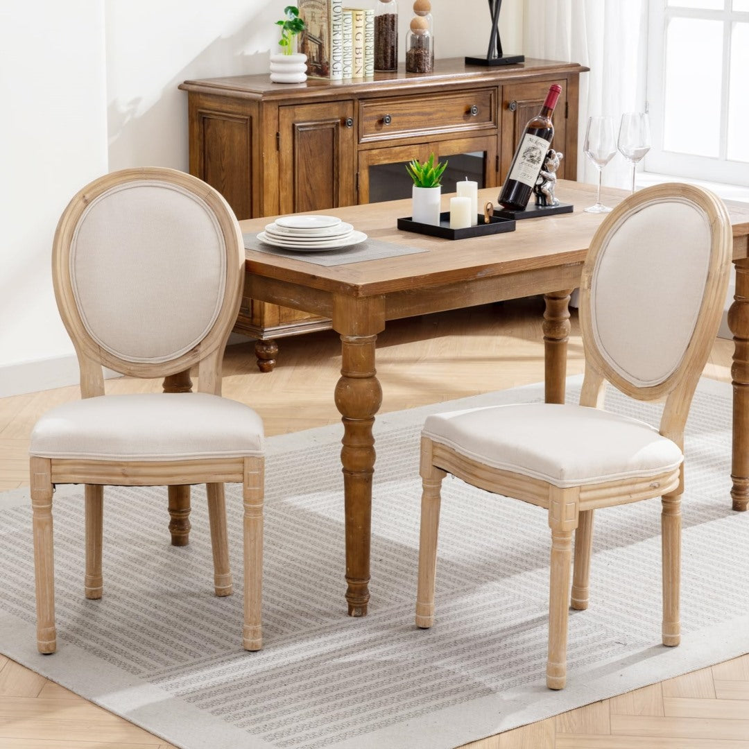 6x Dining Chairs with Solid Wood Legs- Beige