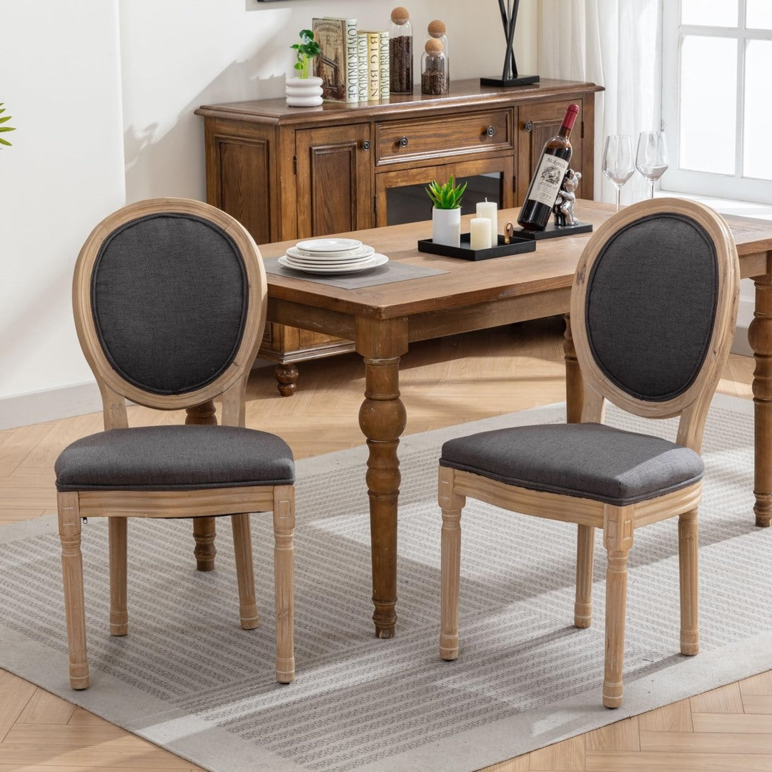 2x Dining Chairs with Solid Wood Legs- Grey