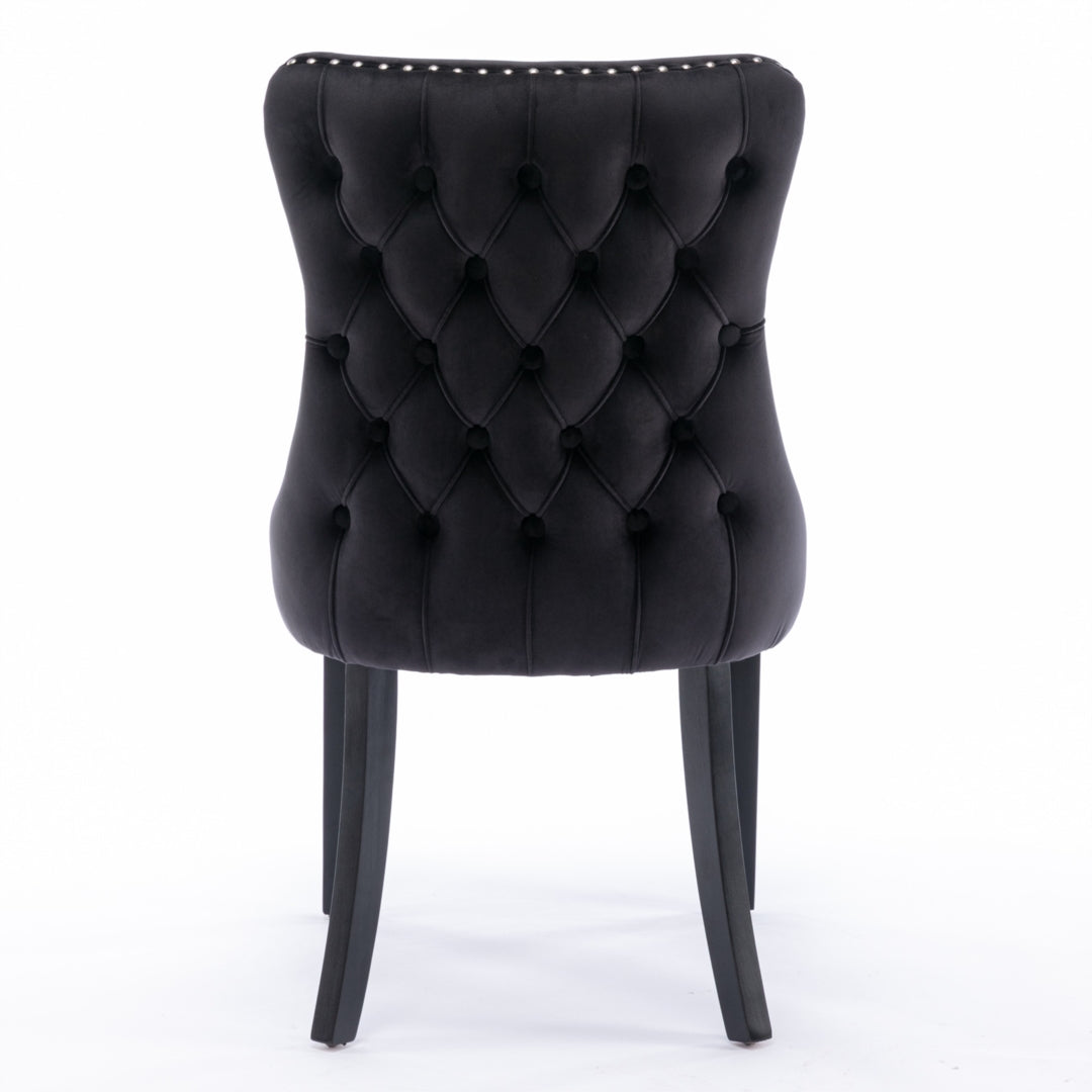 8x Velvet Upholstered Dining Tufted Chairs with Studs Trim and Solid Wood Legs-Black