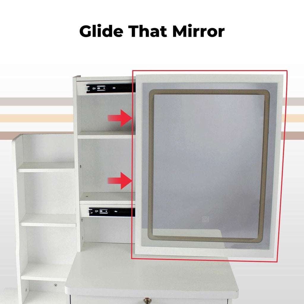 Dressing Table White LED Mirror + Stool