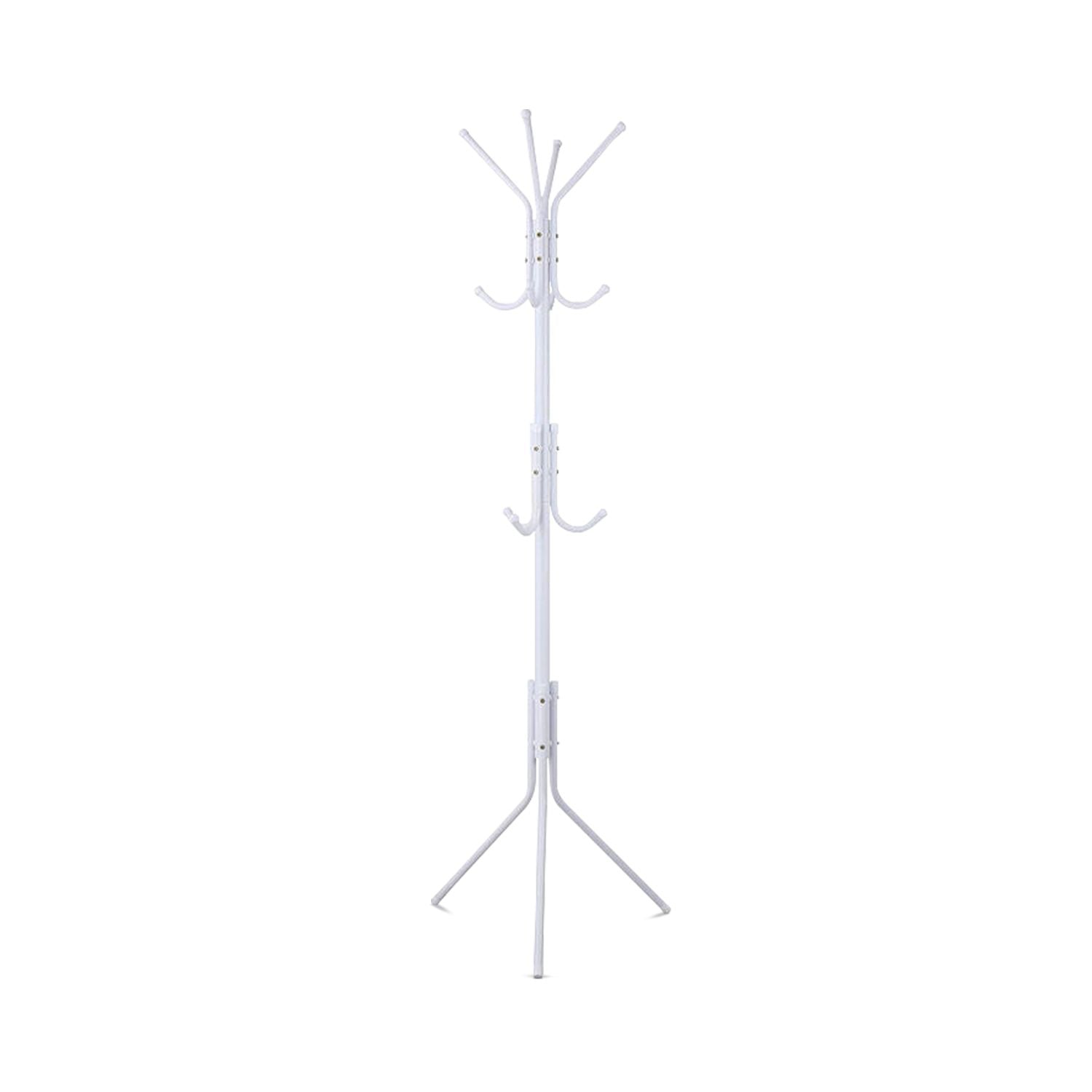 EKKIO 12 Hook Metal Coat Rack Stand with 3-Tier Hat Hanger (White)