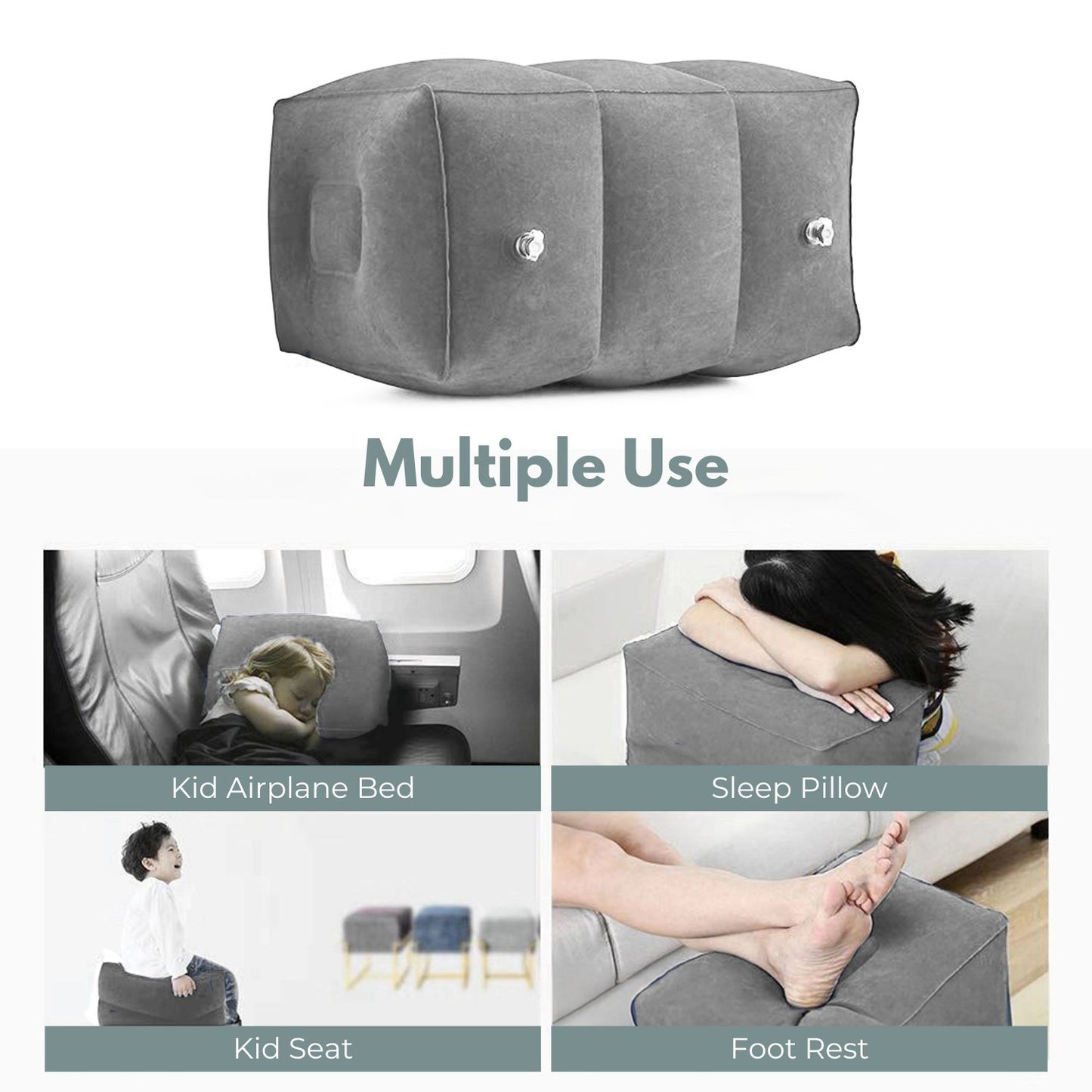 Inflatable Travel Foot Rest Pillow with Adjustable Three Layers Height (Grey)