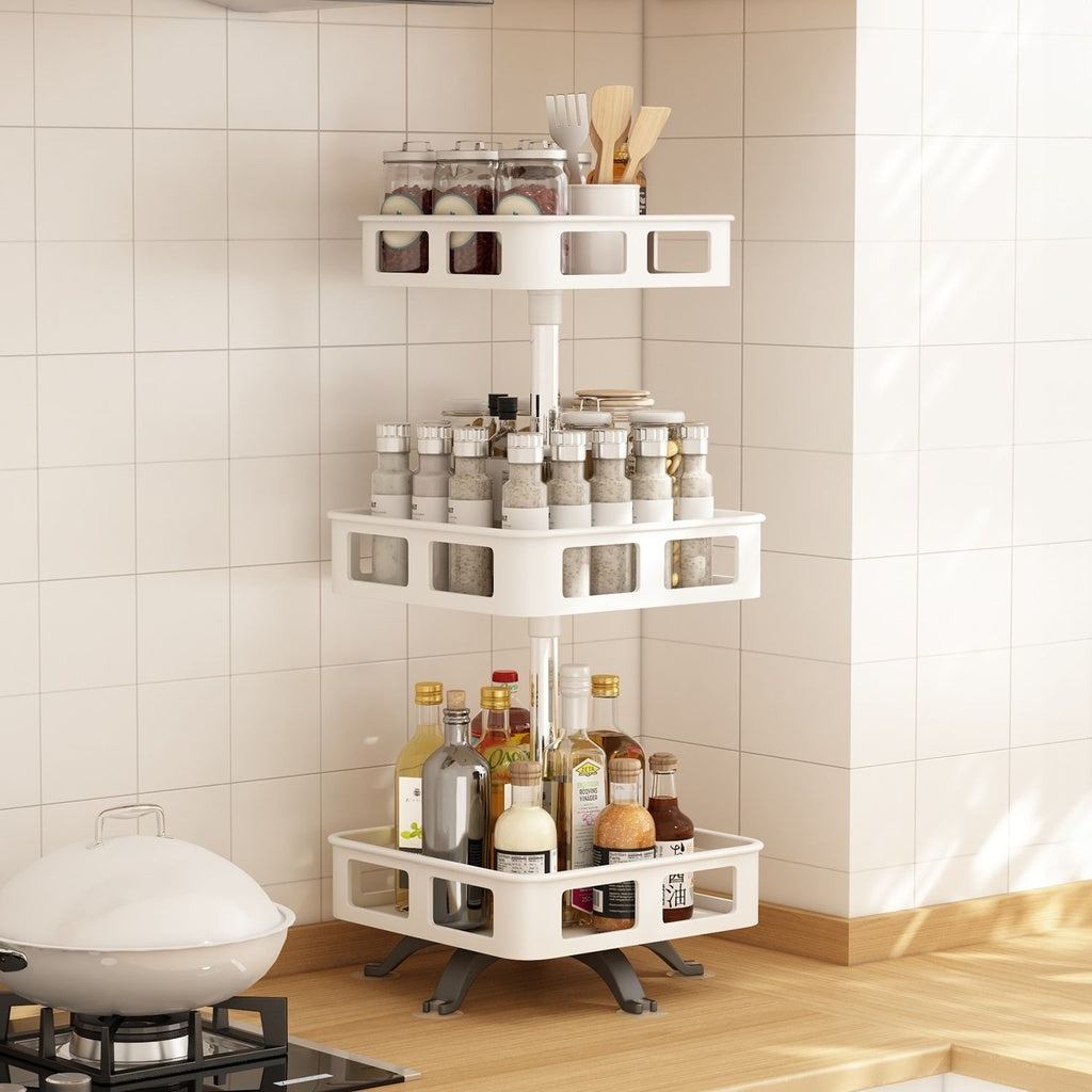 3 Tier Rotating Spice Rack Square Shape (White)