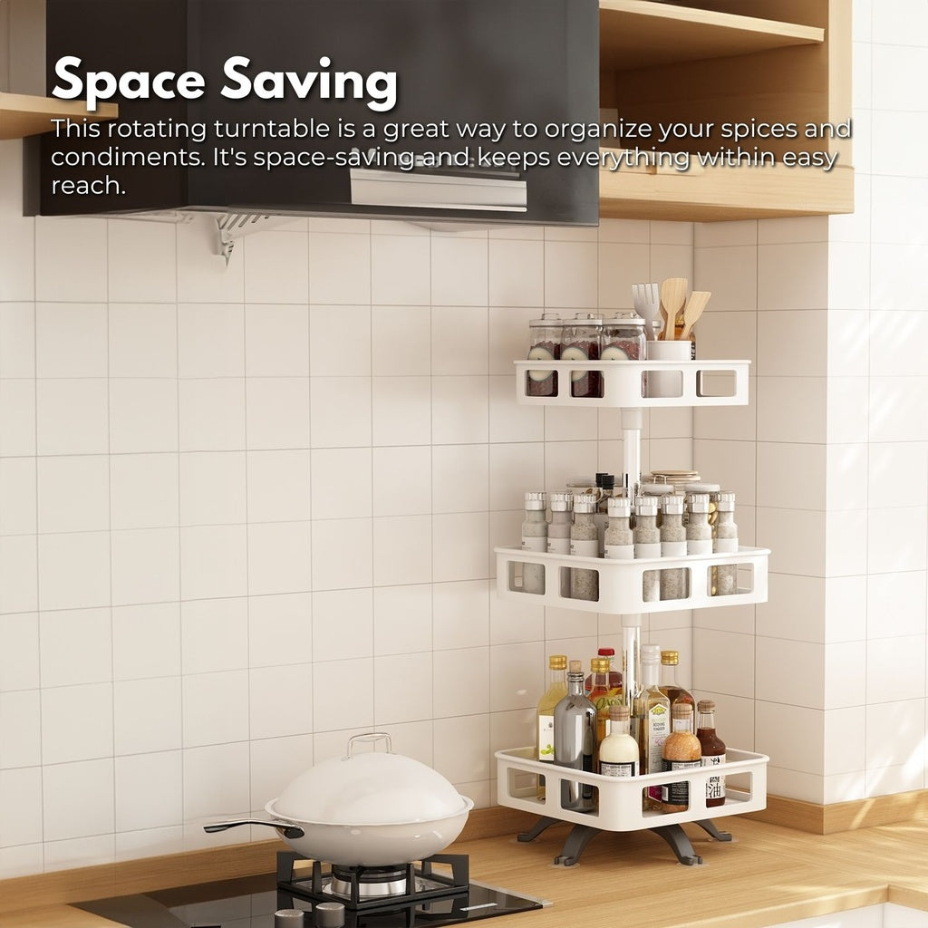 3 Tier Rotating Spice Rack Square Shape (White)