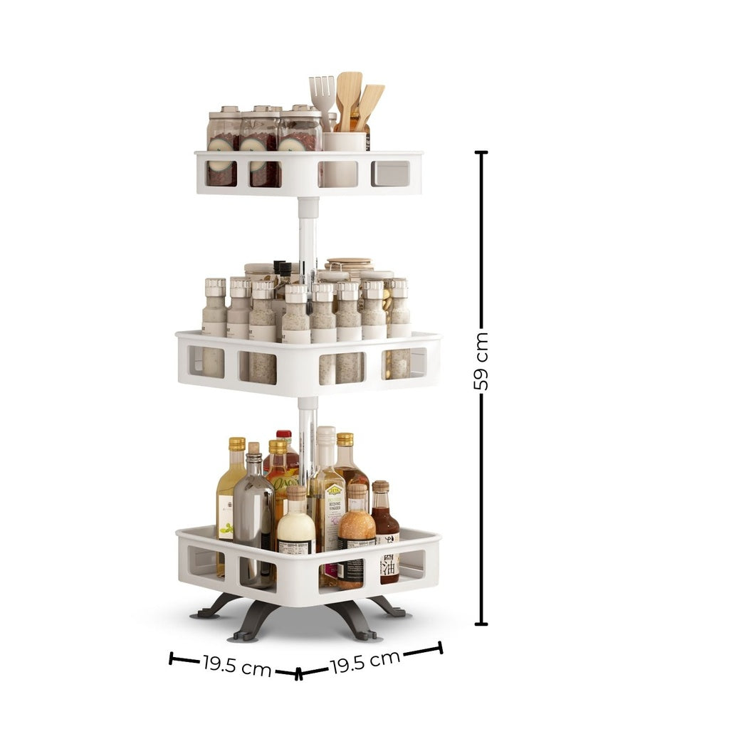 3 Tier Rotating Spice Rack Square Shape (White)