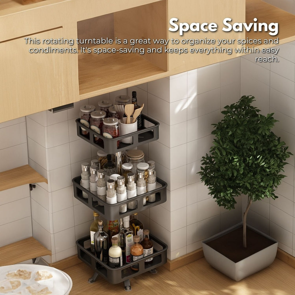 3 Tier Rotating Spice Rack Square Shape (Black)