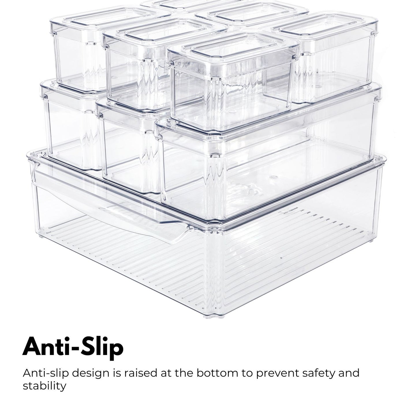 10 Pack Clear Stackable Fridge Organiser Bins with Lids (Transparent)