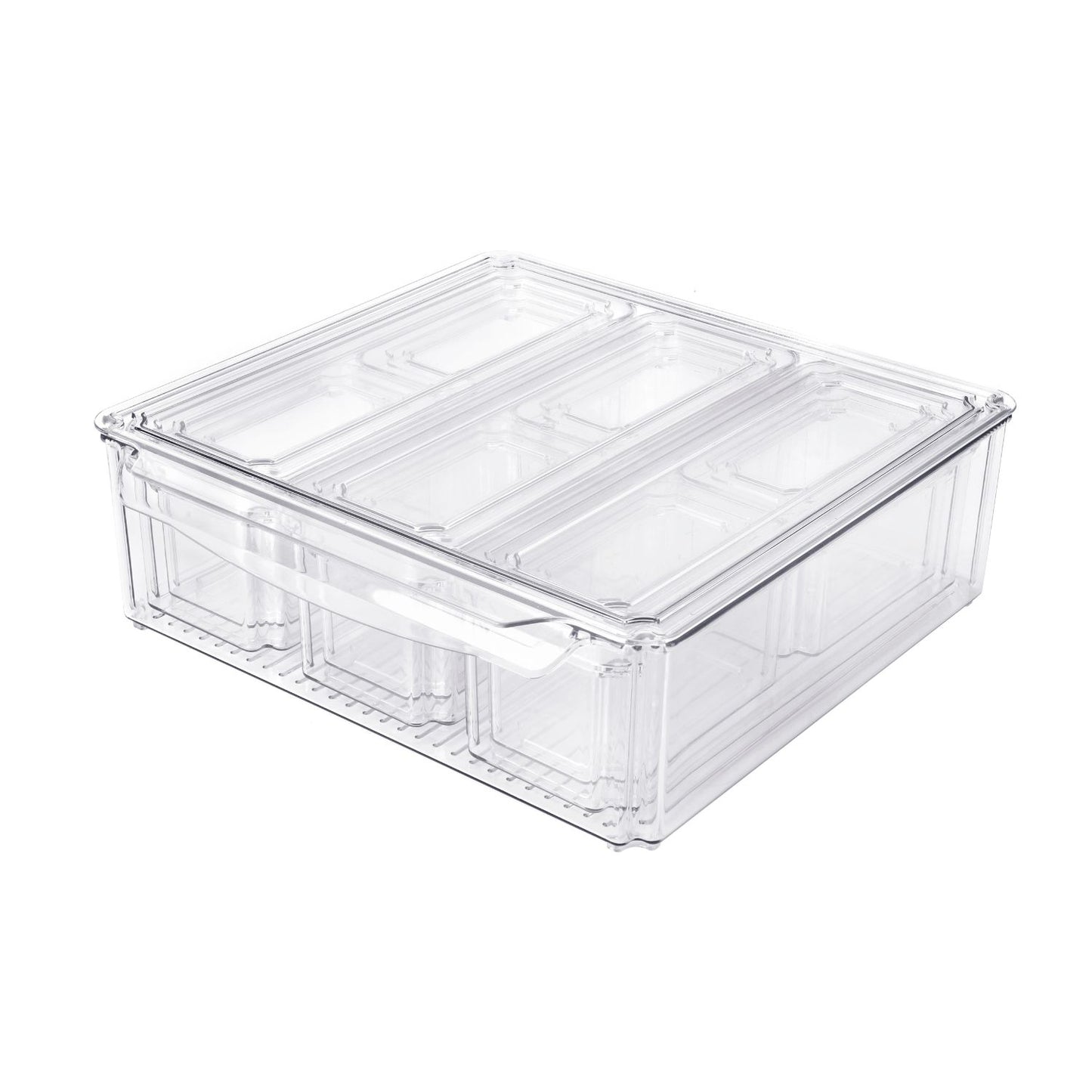 10 Pack Clear Stackable Fridge Organiser Bins with Lids (Transparent)