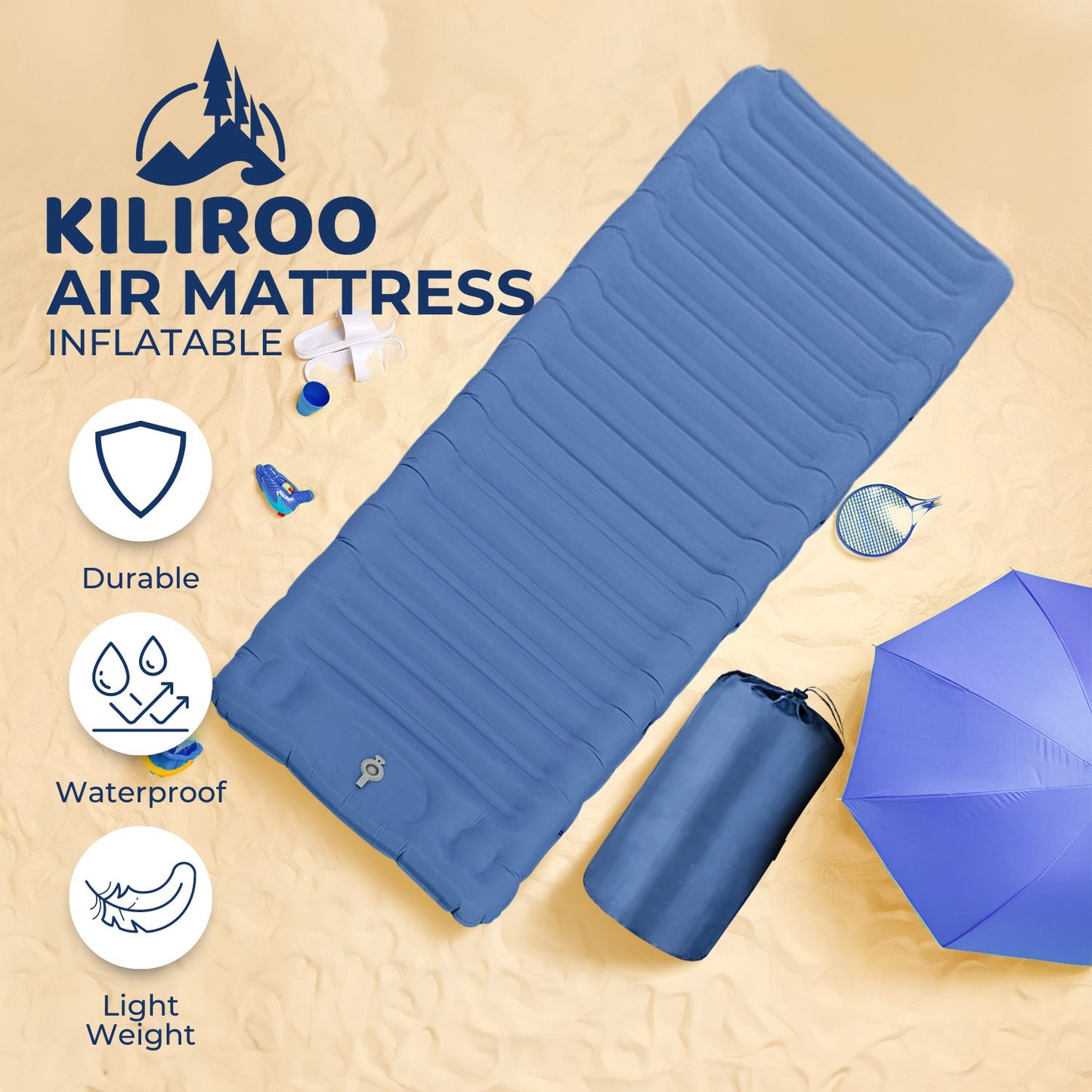 KILIROO Inflatable Camping Sleeping Pad (Blue)