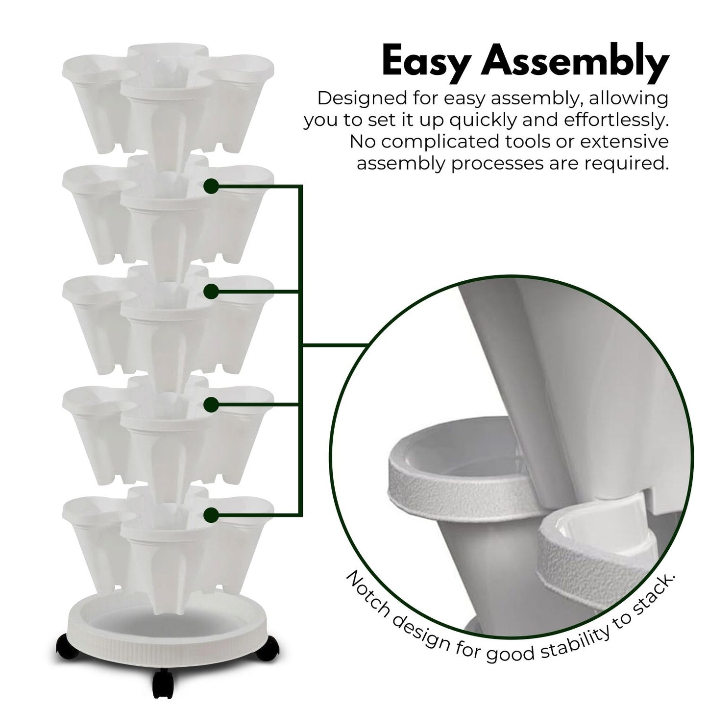 5 Tier Stacking Planter Vertical Garden with Heavy Duty Trolley Wheels (45cm)