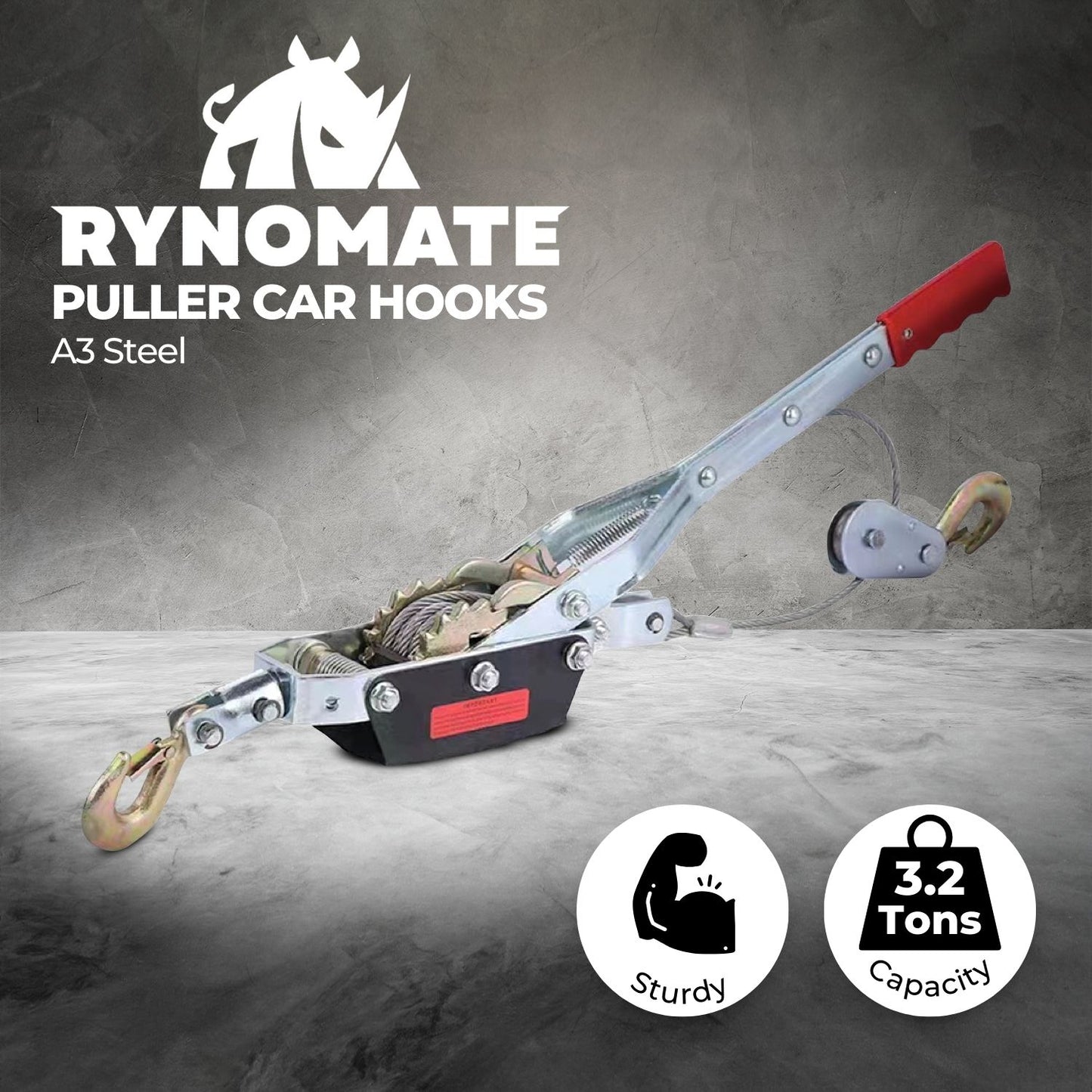 RYNOMATE 4-Ton Hand Winch Puller with Double Car Hook