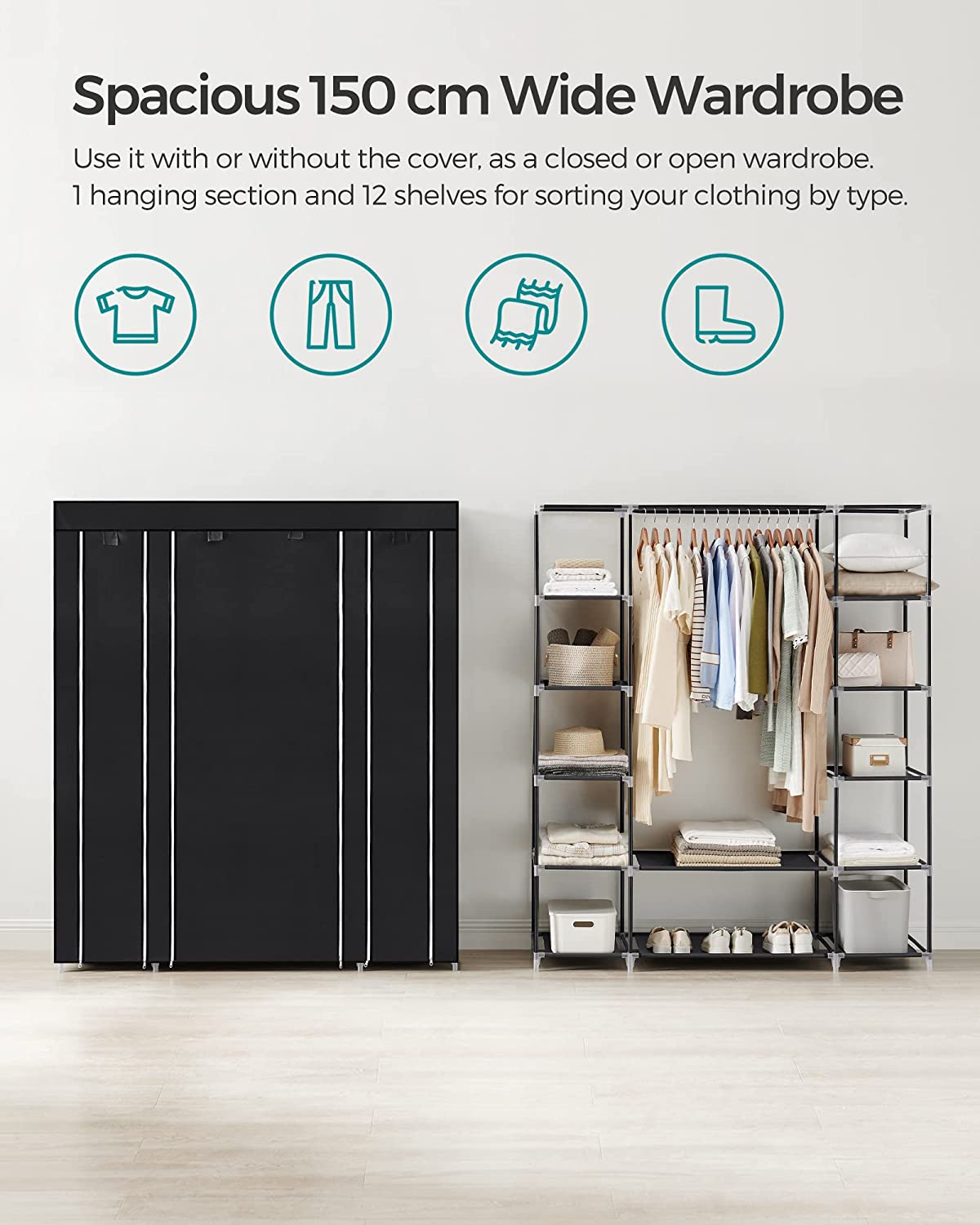 Non-Woven Fabric Wardrobe Bedroom Furniture Storage Black