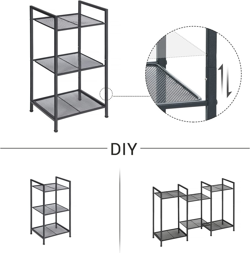 Bathroom Shelf 3-Tier Storage Rack with Adjustable Shelf Black