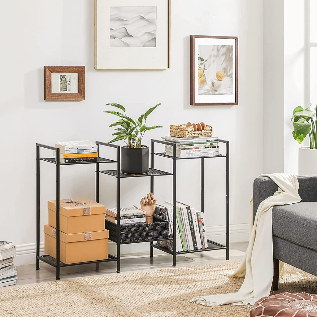 Bathroom Shelf 3-Tier Storage Rack with Adjustable Shelf Black