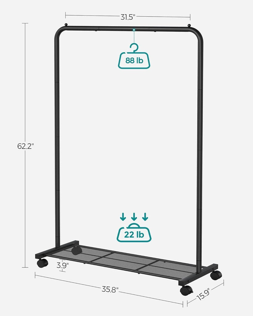 Clothes Rack with Wheels Sturdy Steel Frame Black