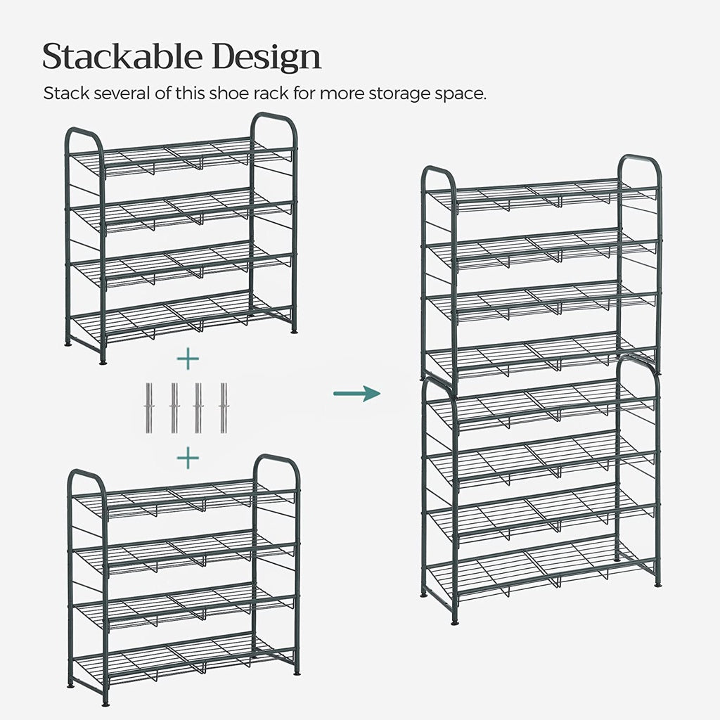 4-Tier Shoe Rack Storage 16 Pairs Organizer Gray