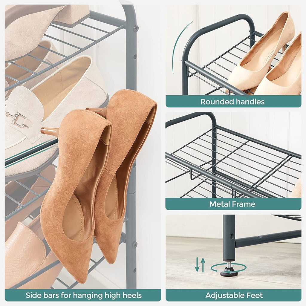 4-Tier Shoe Rack Storage 16 Pairs Organizer Gray