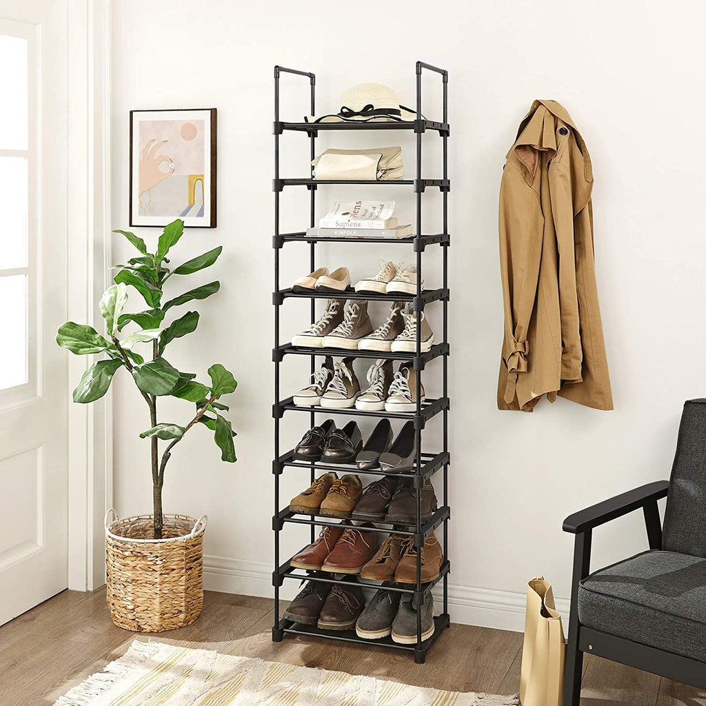 10-Tier Metal Shoe Rack Customizable Design Black