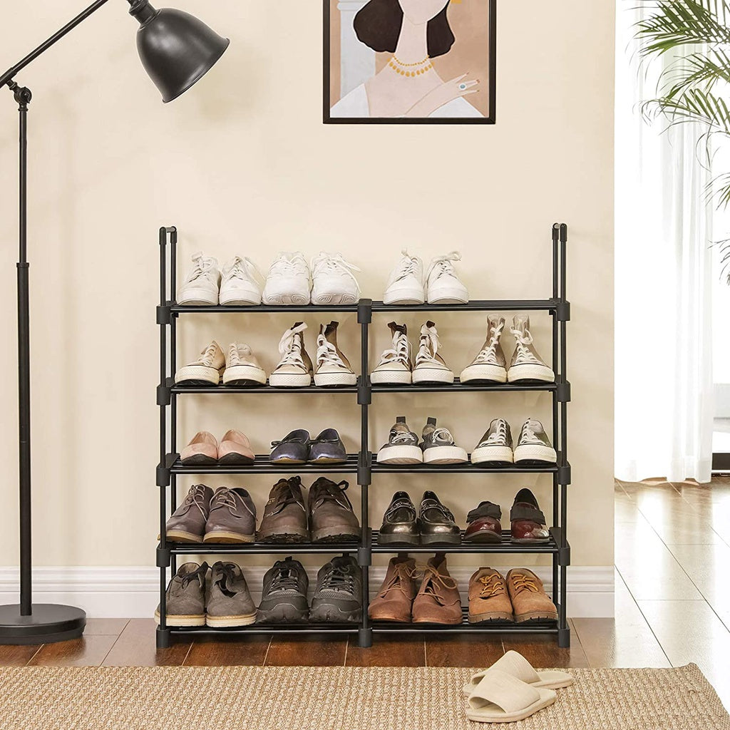 10-Tier Metal Shoe Rack Customizable Design Black