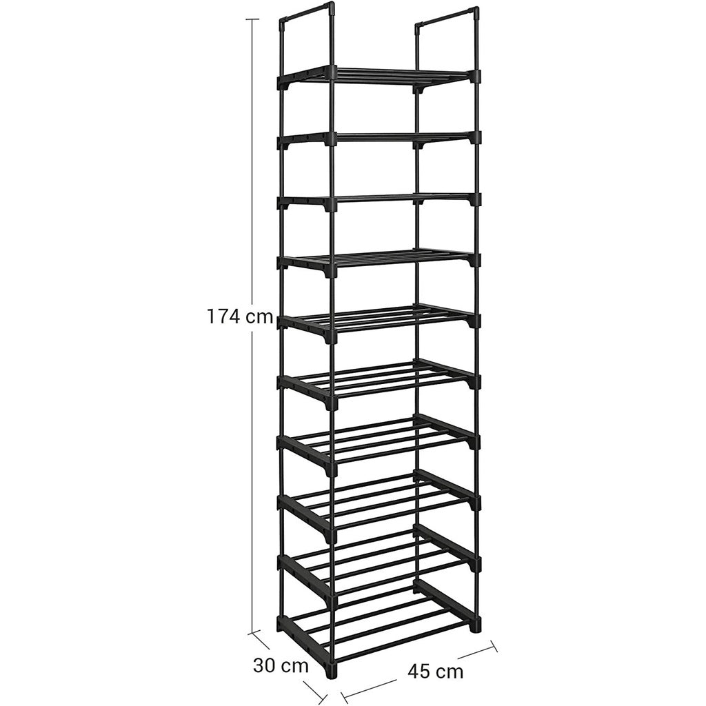 10-Tier Metal Shoe Rack Customizable Design Black