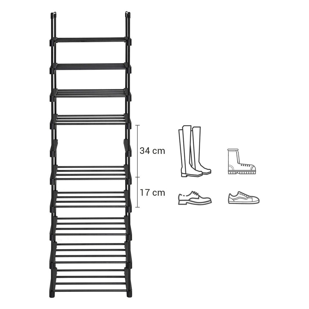 10-Tier Metal Shoe Rack Customizable Design Black