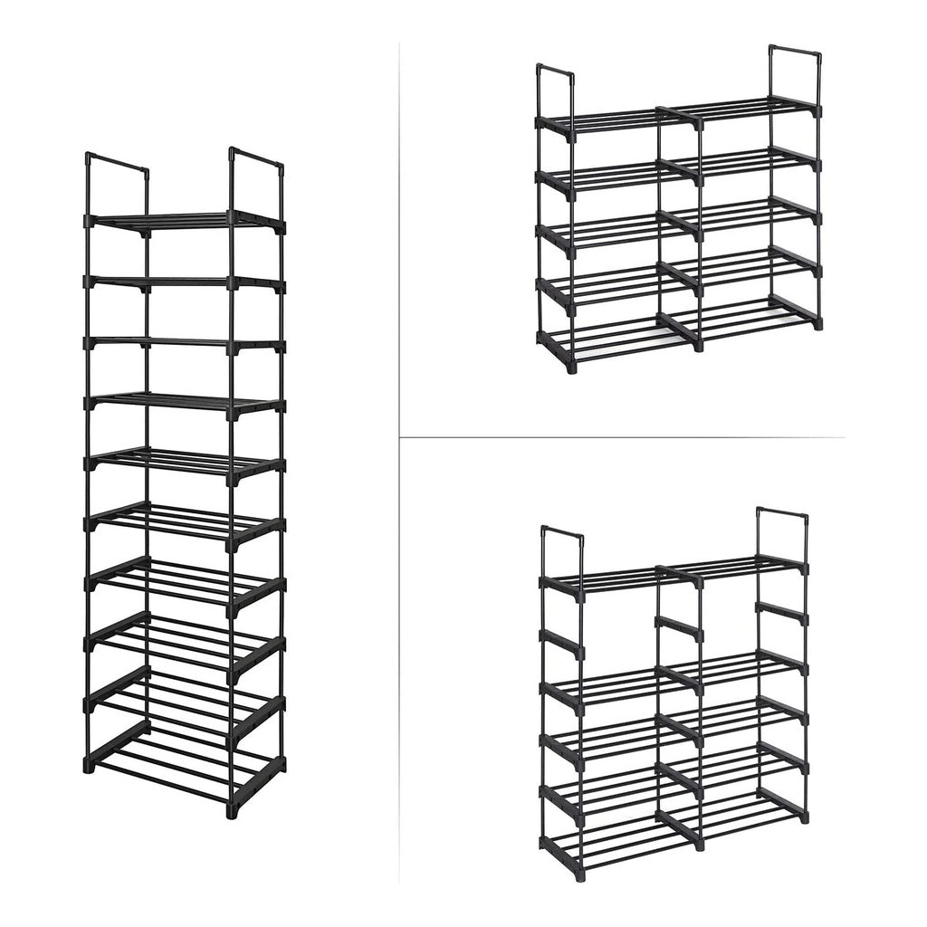 10-Tier Metal Shoe Rack Customizable Design Black