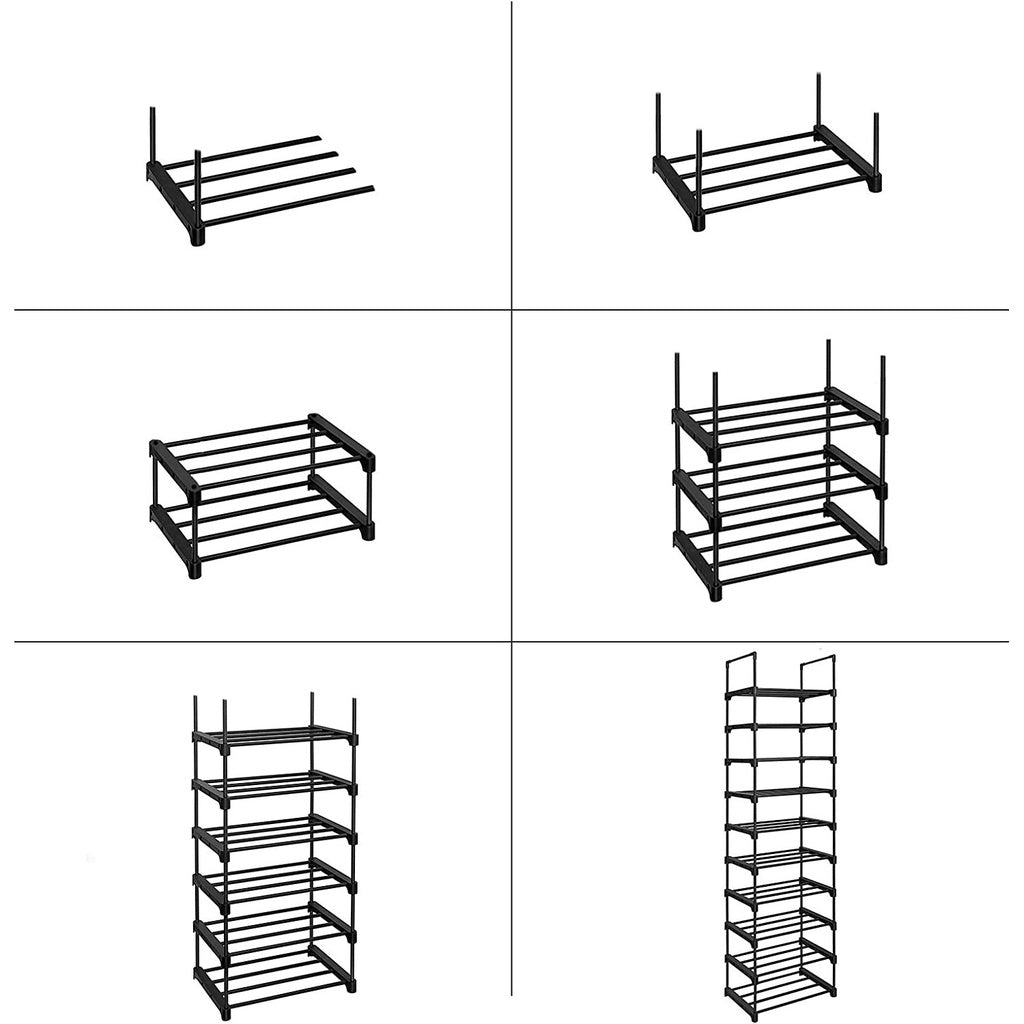 10-Tier Metal Shoe Rack Customizable Design Black