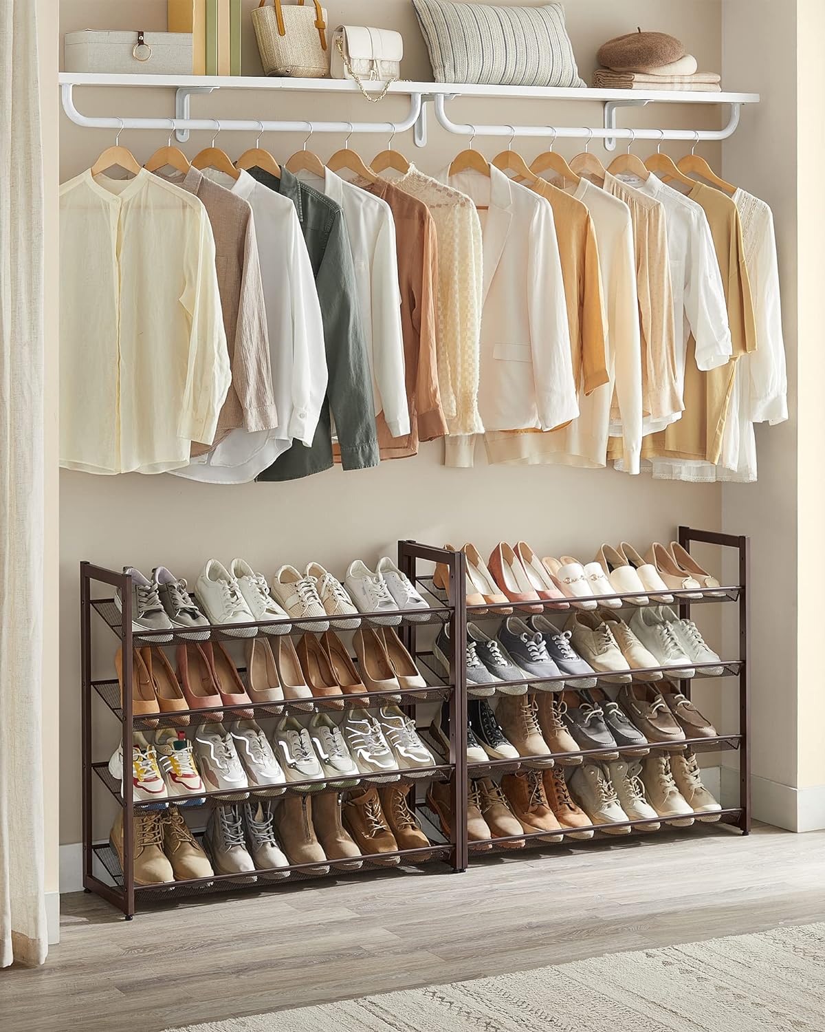 8-Tier Shoe Rack Storage 32 pairs with Adjustable Shelves Bronze