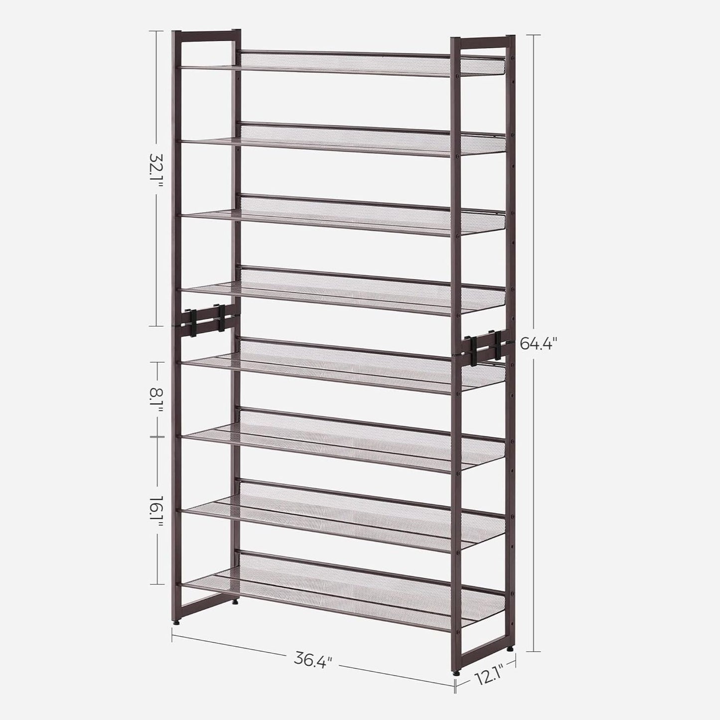 8-Tier Shoe Rack Storage 32 pairs with Adjustable Shelves Bronze