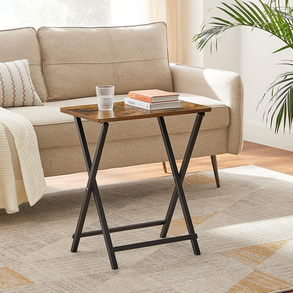 TV Tray Set of 2 Folding Tables Rustic Brown and Black