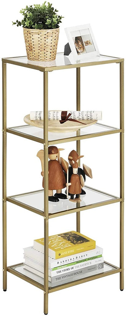 Storage Shelf 4-Tier Tempered Glass Gold