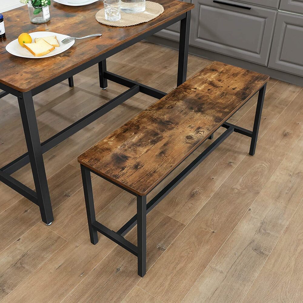 Table Benches Set of 2 Industrial Style Indoor Benches Durable Metal Frame for Kitchen Dining Room Living Room Rustic Brown