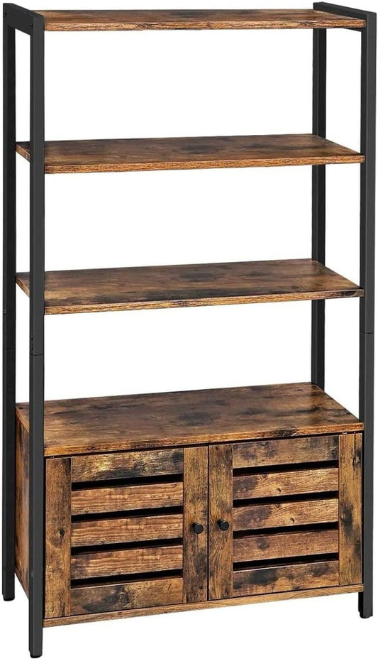 VASAGLE Bookcase Floor Standing Storage Cabinet and Cupboard with 2 Louvred Doors and 3 Shelves Bookshelf Rustic Brown