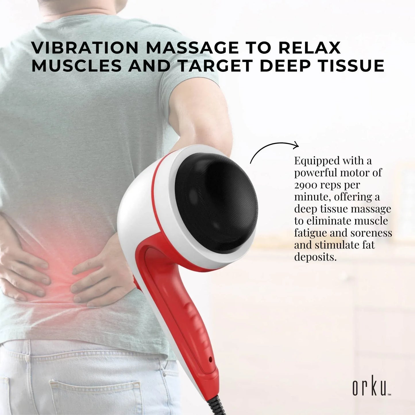 Handheld Vibration Massager Red - 4 Interchangeable Heads Adjustable Speed