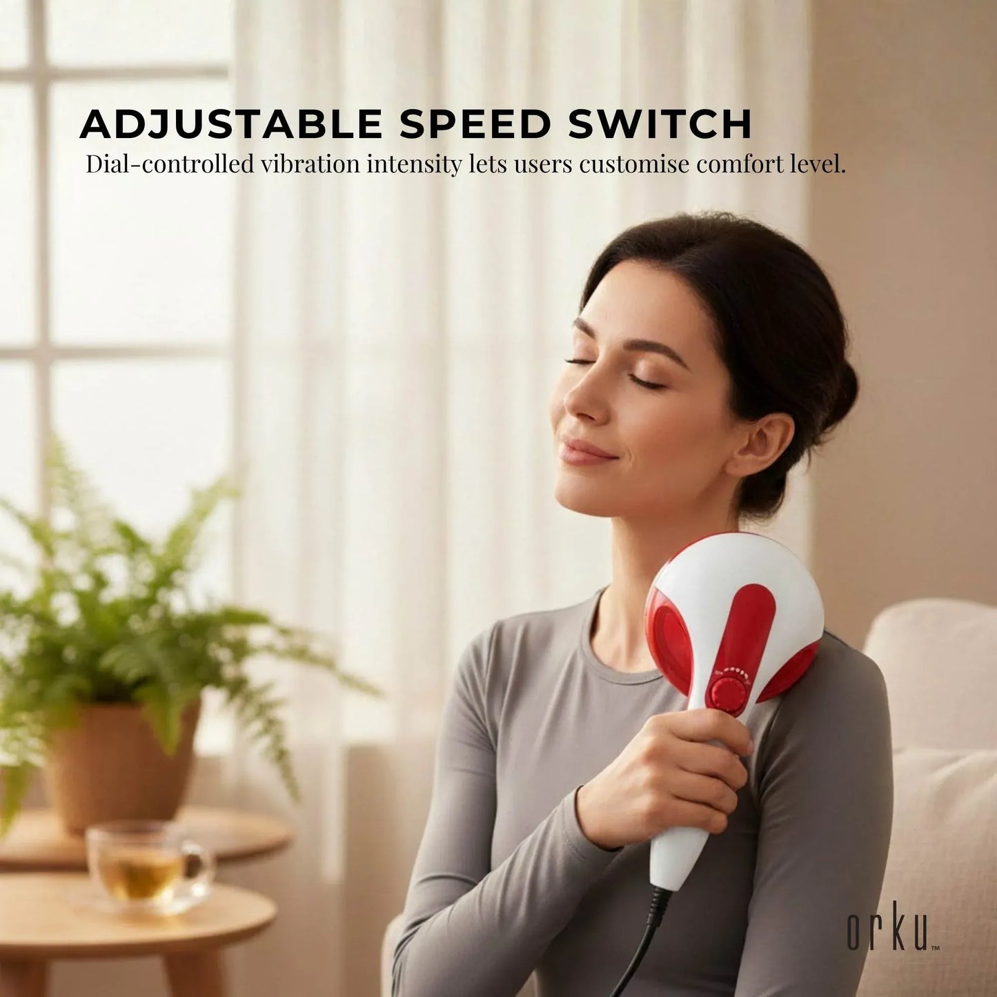 Handheld Vibration Massager Red - 4 Interchangeable Heads Adjustable Speed