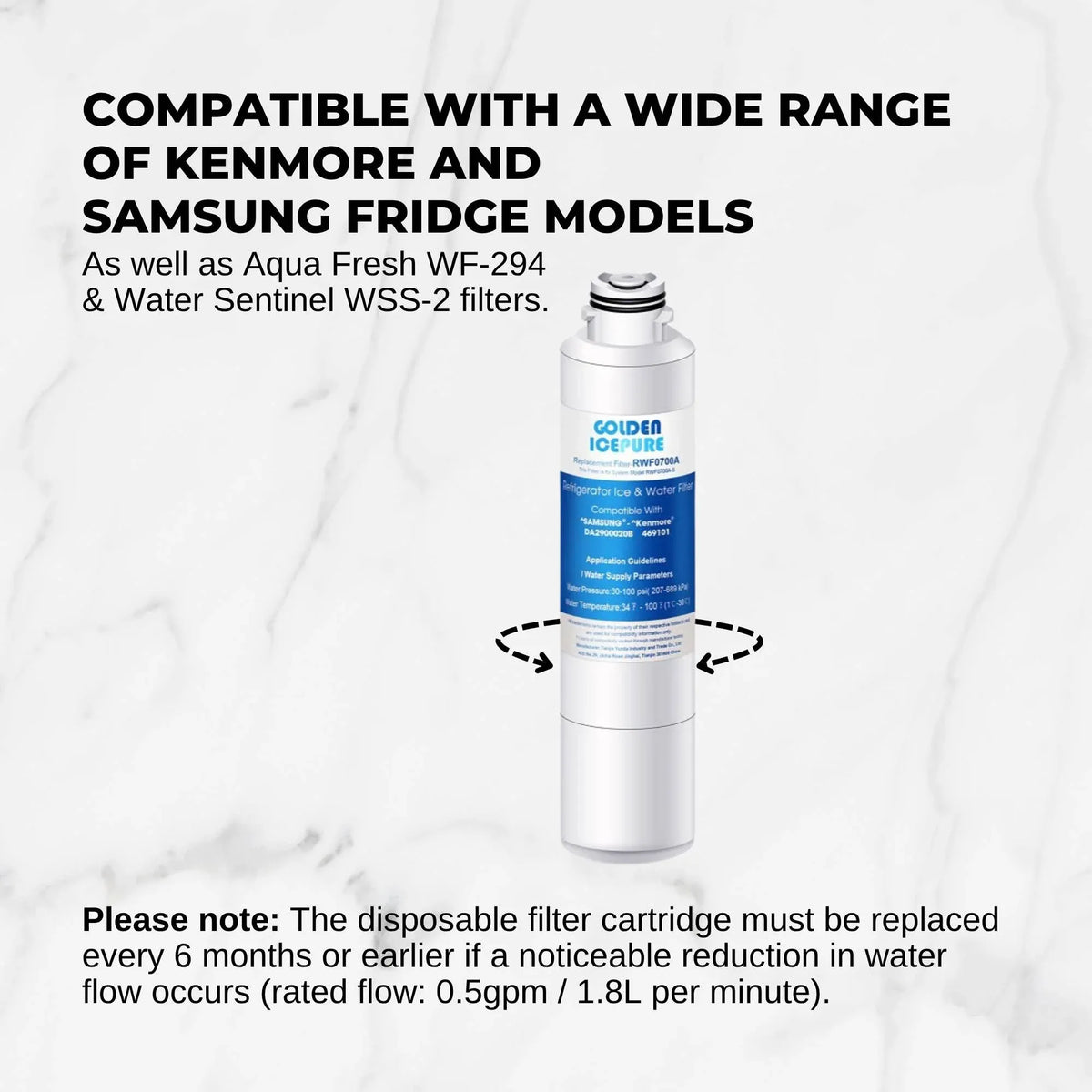 Fridge Water Filter Cartridge - RFC0700A RWF0700A for Samsung DA9708006 Kenmore 469101