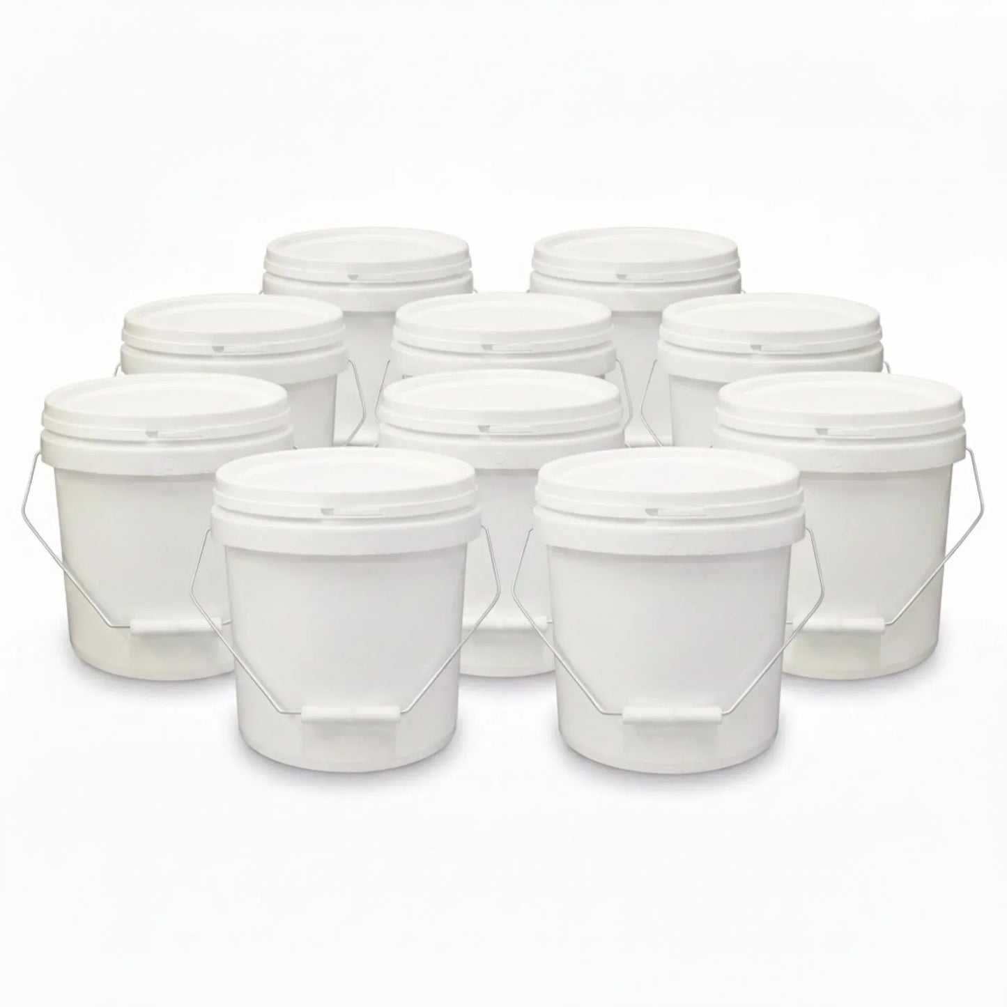 Plastic Buckets 10x 10L + Lids - Empty White With Handle - Large Food Pail