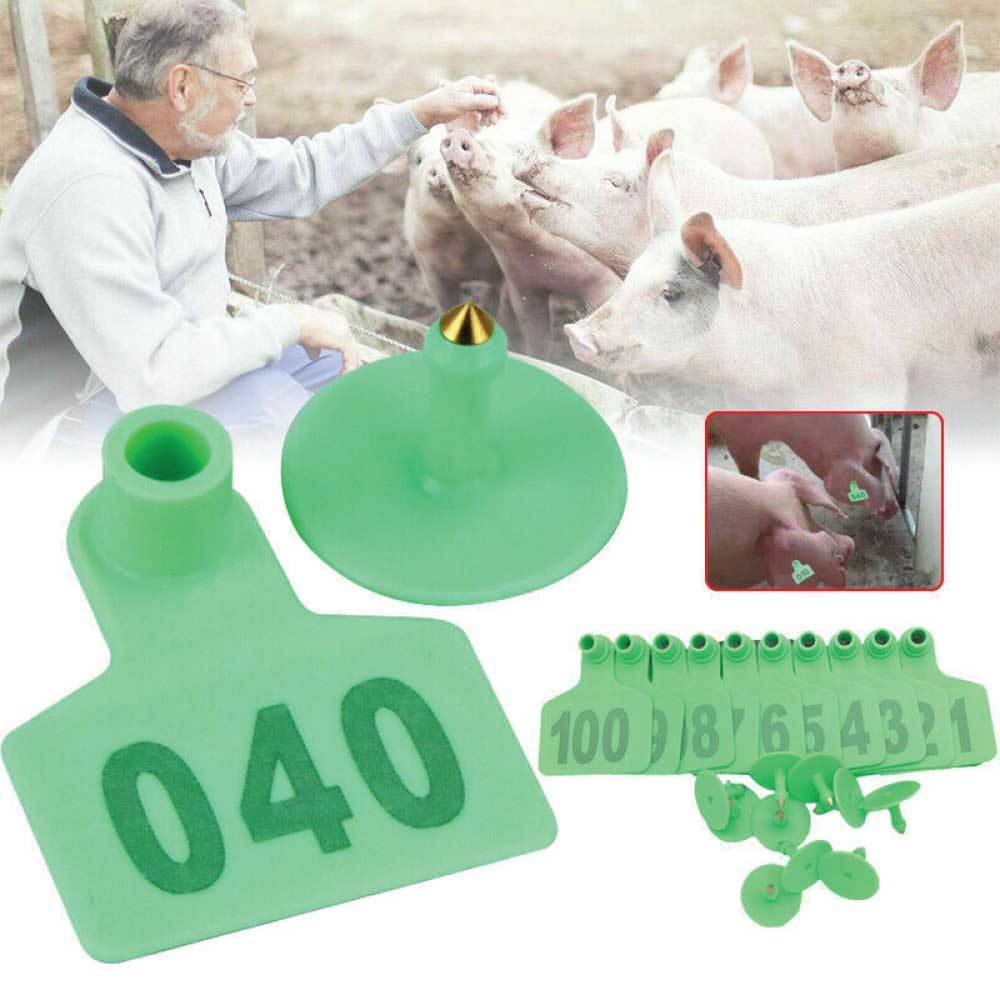 Cattle Ear Tags Set 1-100 Green Pig Sheep Goat Livestock Label