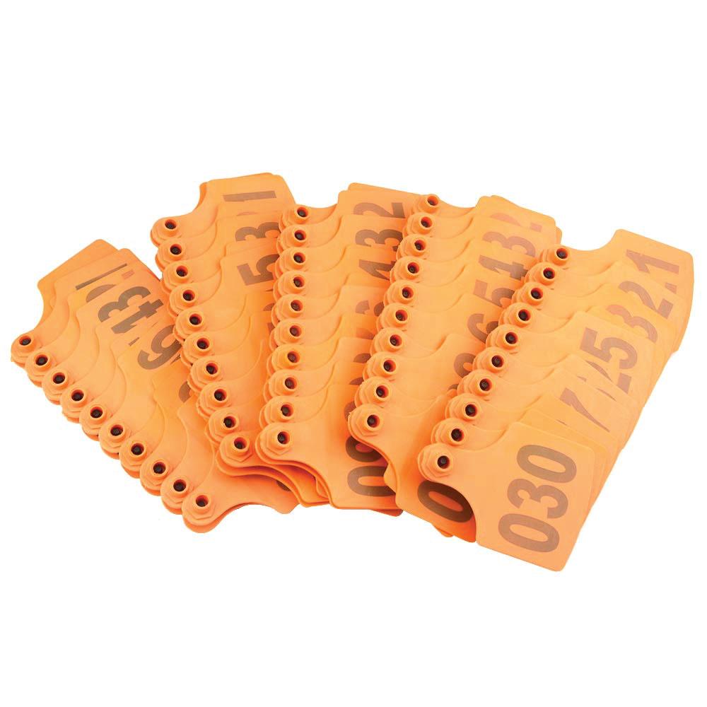 1-100 Cattle Number Ear Tag 6x7cm Set - Medium Orange Cow Sheep Livestock Label