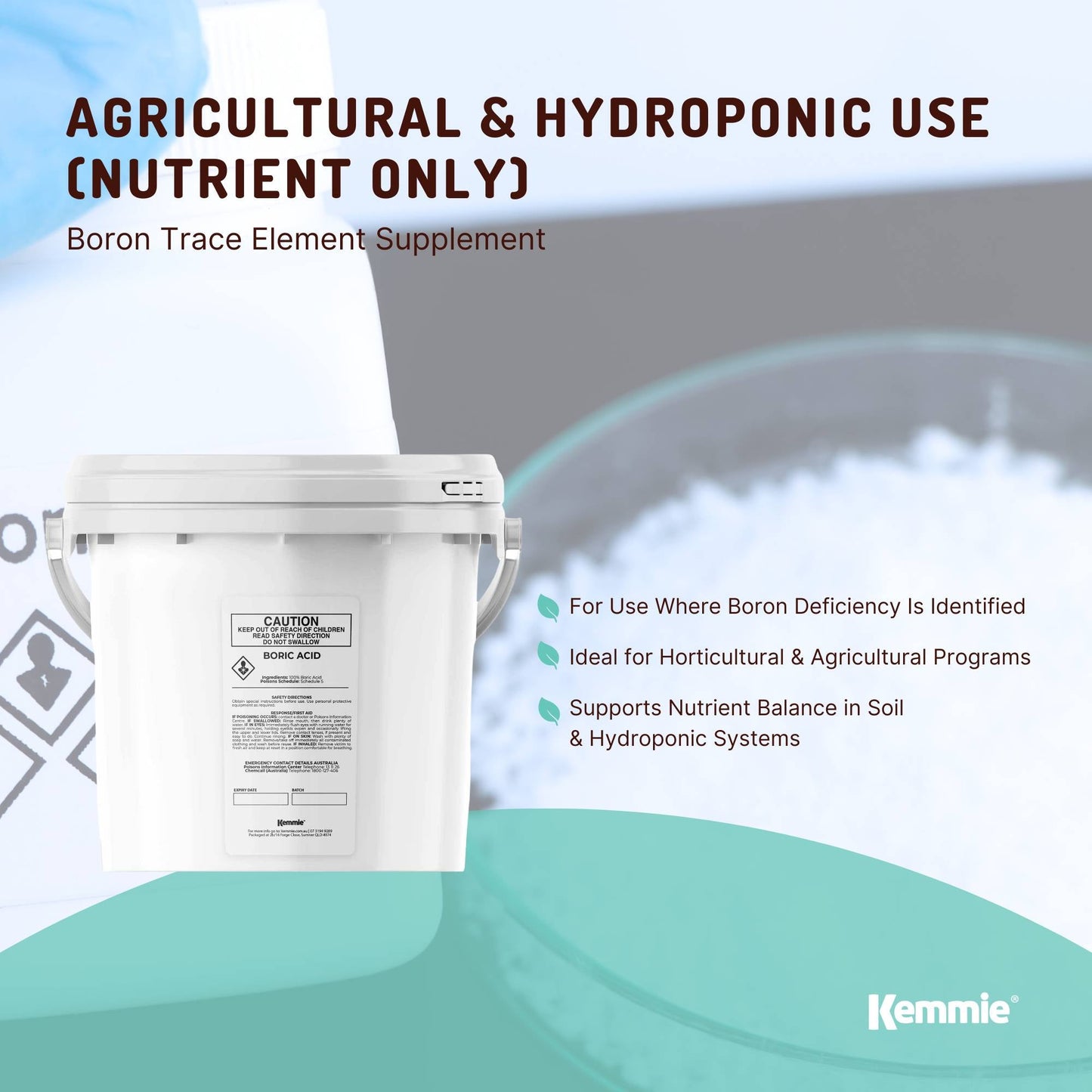Boric Acid Powder 4.9Kg Bucket - 99.9% Pure Fully Soluble Granule for Pest Ants Roaches