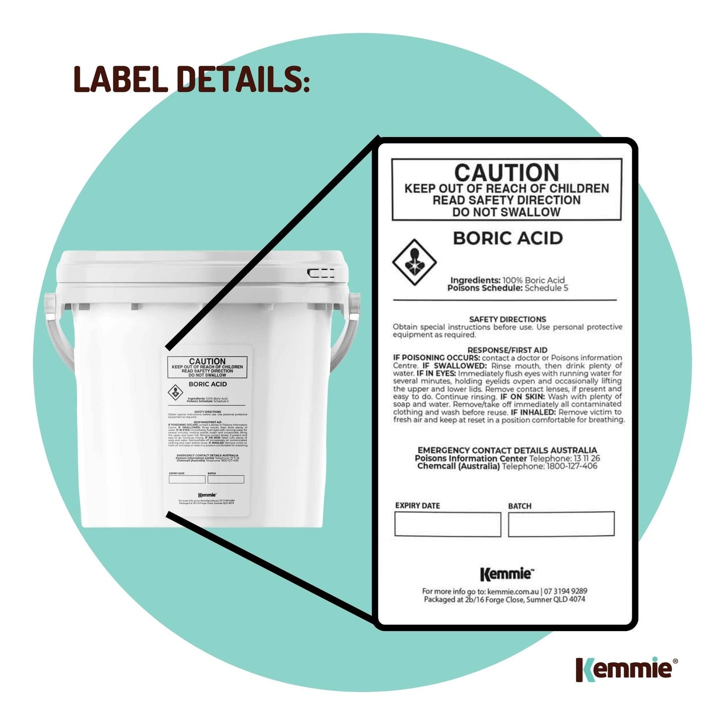 Boric Acid Powder 4.9Kg Bucket - 99.9% Pure Fully Soluble Granule for Pest Ants Roaches