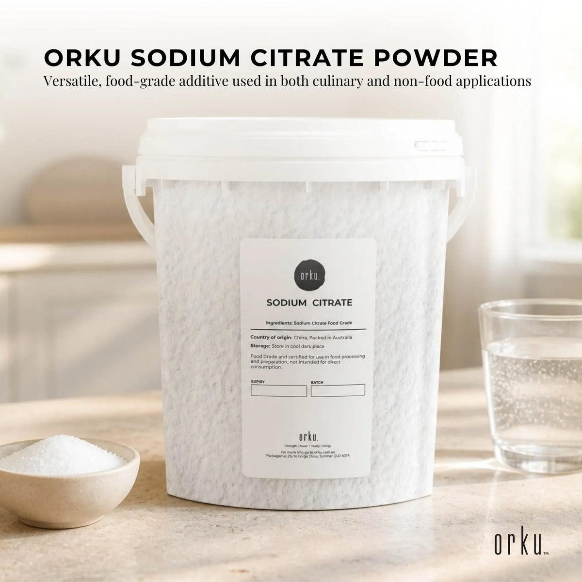 Orku 1.3Kg Sodium Citrate Powder Food Grade Trisodium Citrate Dihydrate Tub