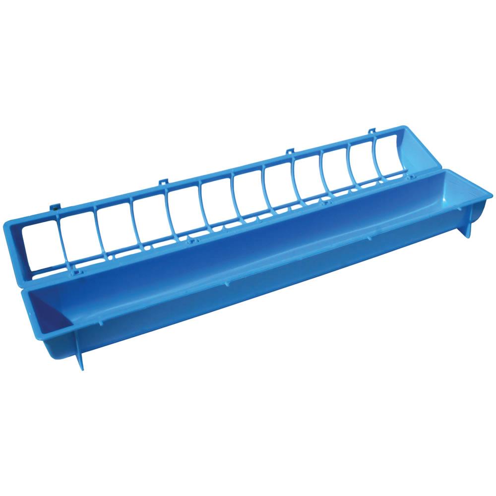 Poultry Feeder 68cm Long Chicken Feeding Trough Blue Plastic Flip Top Container