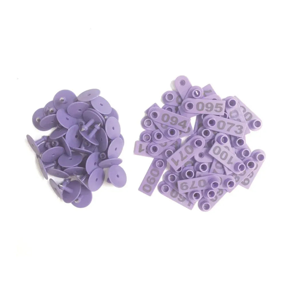 Cattle Ear Tags Set 1-100 5x2cm Purple Cow Sheep Pig Small Livestock Labels
