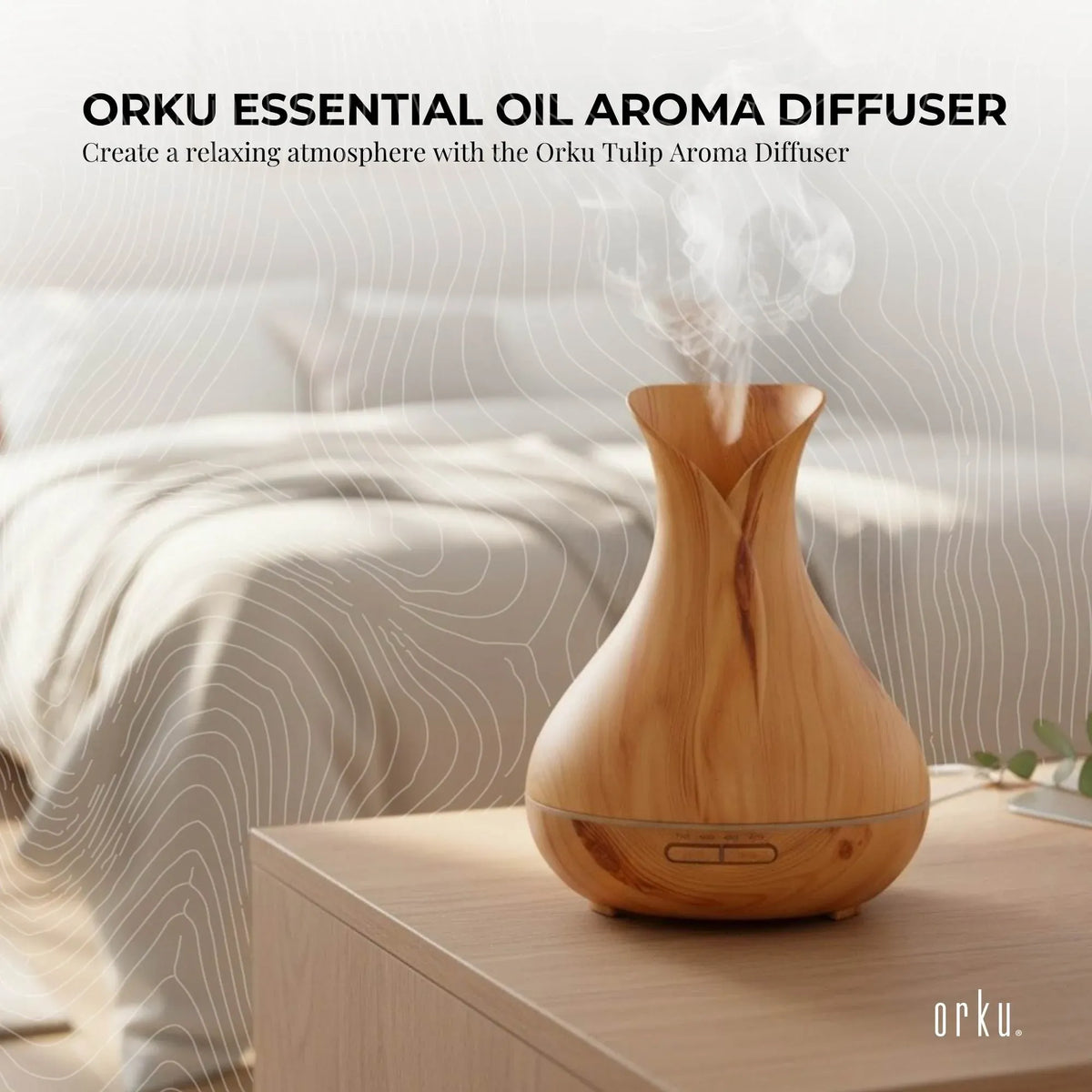 Essential Oil Aroma Diffuser Tulip Light Wood Colour Ultrasonic Mist Humidifier
