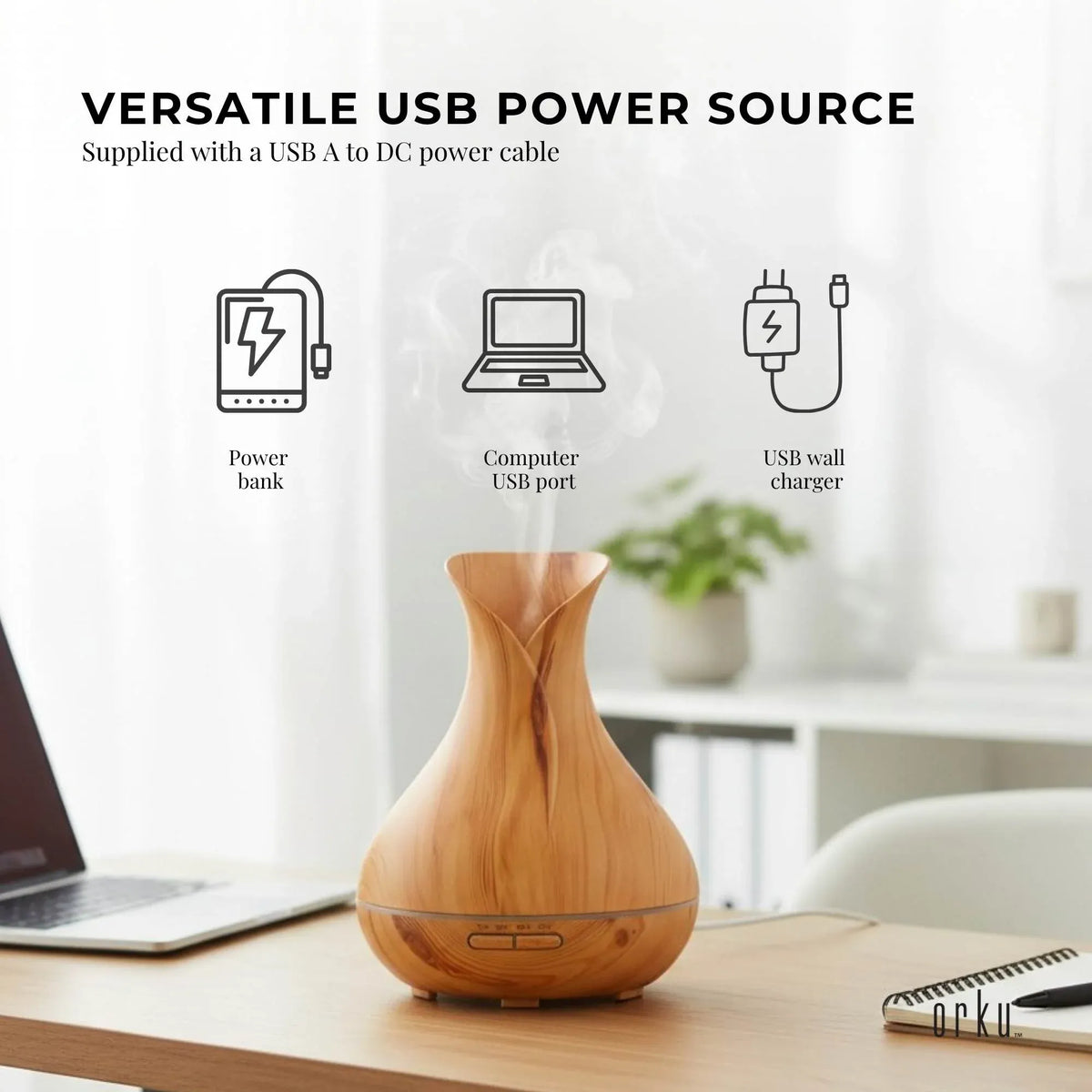 Essential Oil Aroma Diffuser Tulip Light Wood Colour Ultrasonic Mist Humidifier