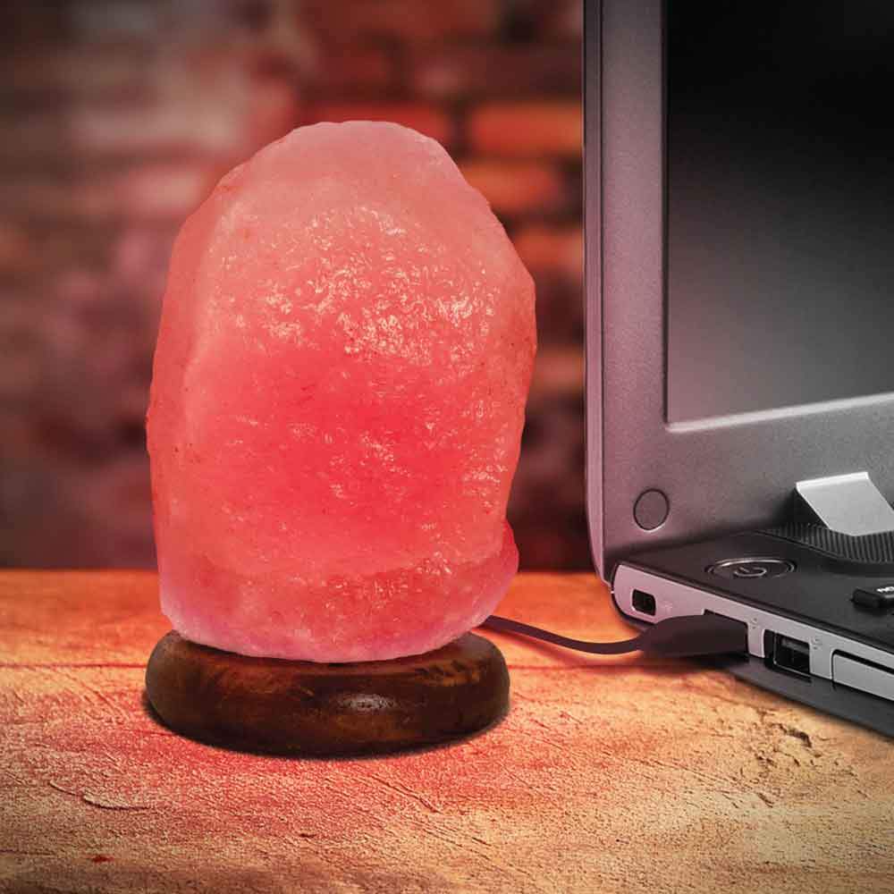 USB Himalayan Pink Salt Lamp - Red Colour Light Bulb Mini Natural Rock Crystal